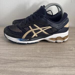ASICS Gel Kayano 26 Flyte Foam Running Train Gym Shoes Navy/Gold Women’s Sz 8